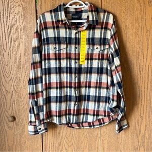 NEW Lucky Brand Orange Multi Plaid Button Up Flannel Size Medium